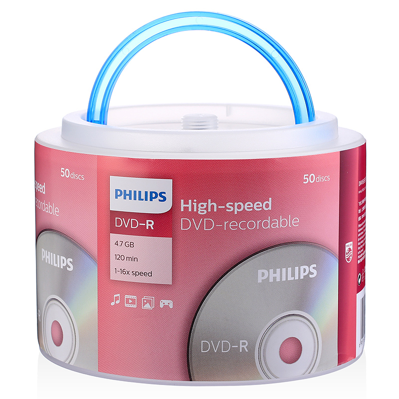 飞利浦(PHILIPS)DVD-R光盘/刻录盘 16速4.7G 手拎乖乖桶 桶装50片